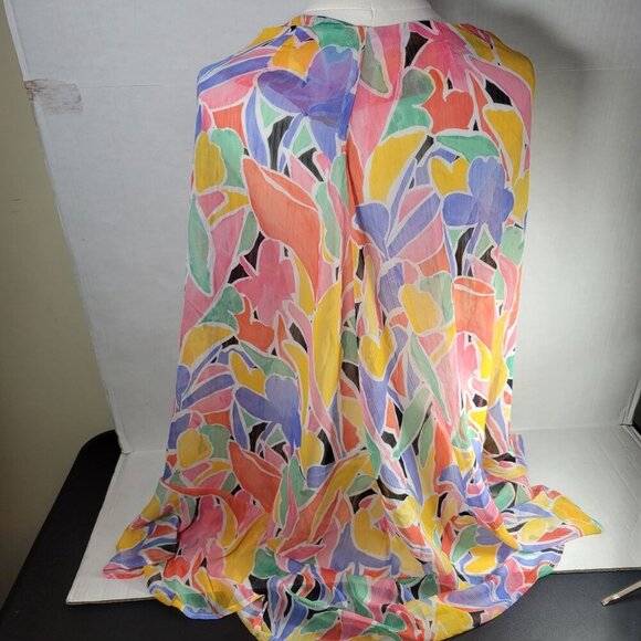 Beyond Control Colorful Floral Chiffon Tie-Front Beach Resort Cover-Up Wrap S/M - Picture 6 of 8